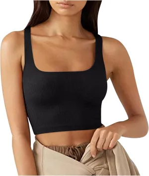 Women Summer Tank Top Sleeveless Square Neck Spaghetti Strap Camisole Casual Fashion Yoga Workout Running Clothes