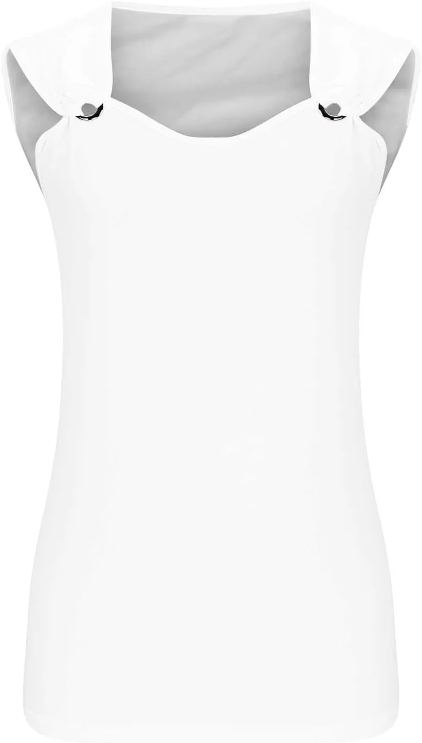 Women Summer Tank Tops V Neck Sleeveless Ring Straps Loose Fit Camisole Keyhole Cute Dressy Full Length Basic Tees