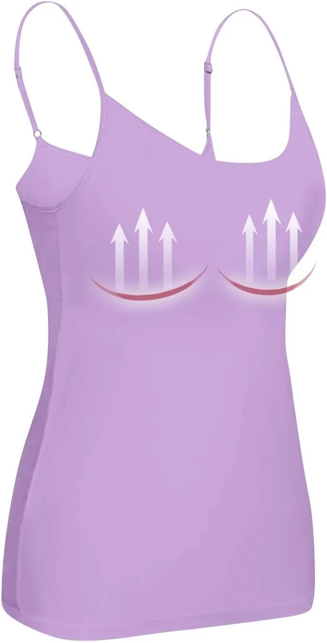 Women Tank Tops with Built in Bras Cotton Shelf Bra Camisoles Adjustable Spaghetti Strap Tank Tops Basic Layer Cami
