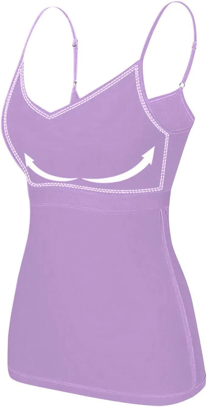 Women Tank Tops with Built in Bras Cotton Shelf Bra Camisoles Adjustable Spaghetti Strap Tank Tops Basic Layer Cami