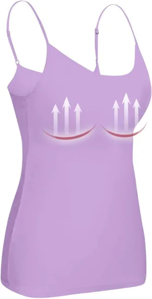 Women Tank Tops with Built in Bras Cotton Shelf Bra Camisoles Adjustable Spaghetti Strap Tank Tops Basic Layer Cami