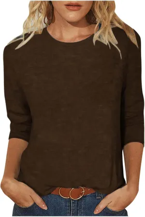 Women Tops Dressy Casual 3/4 Sleeve Plus Size Summer Blouse Loose Fit Tshirts Crewneck Workout Going Out Tops Tees