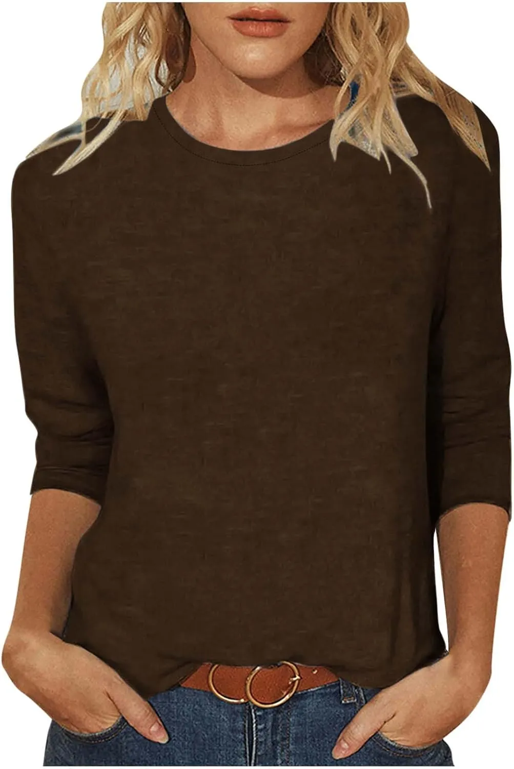 Women Tops Dressy Casual 3/4 Sleeve Plus Size Summer Blouse Loose Fit Tshirts Crewneck Workout Going Out Tops Tees