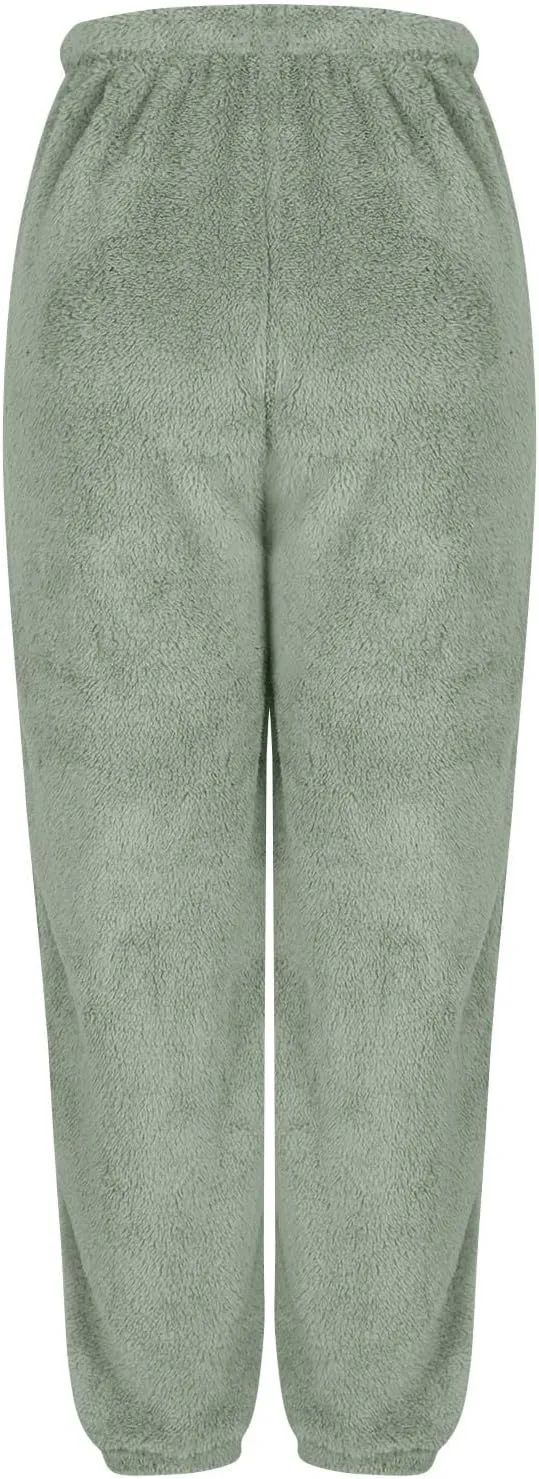 Women Winter Lounge Pants Plus Size Fluffy Jogger Pants Fuzzy Pajamas Pants Fleece Pj Bottoms Comfy Lounge Trousers