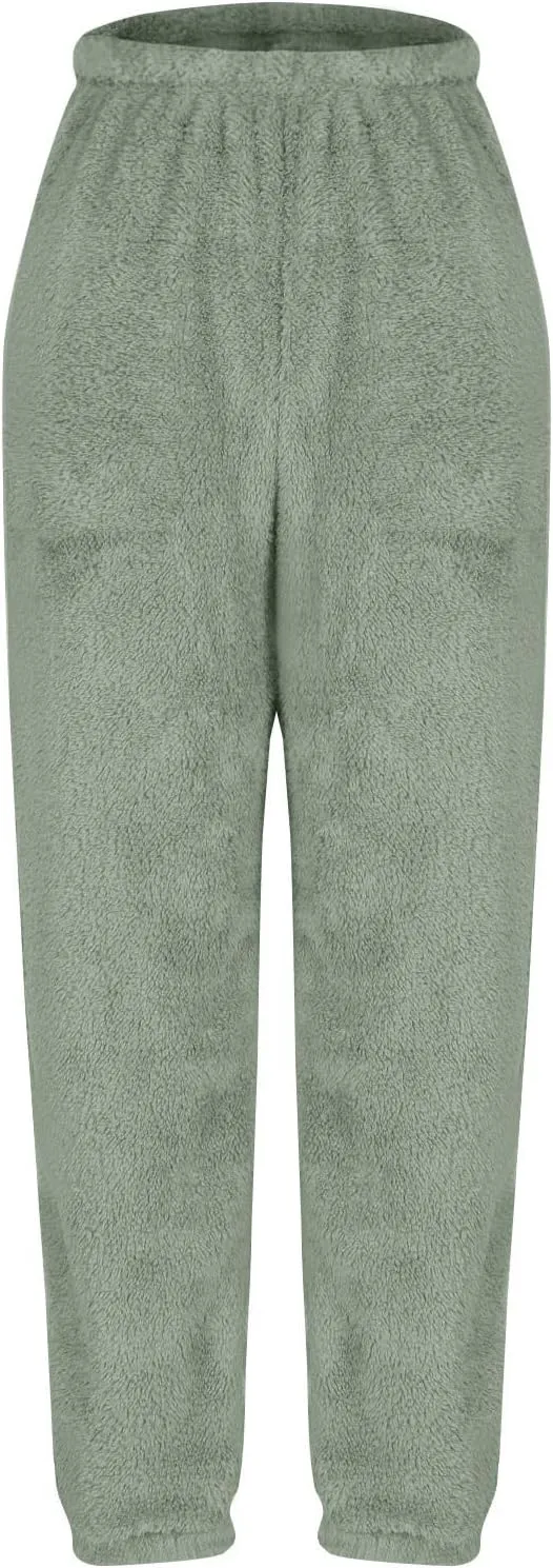 Women Winter Lounge Pants Plus Size Fluffy Jogger Pants Fuzzy Pajamas Pants Fleece Pj Bottoms Comfy Lounge Trousers