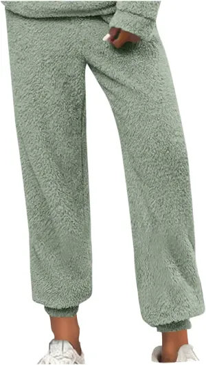 Women Winter Lounge Pants Plus Size Fluffy Jogger Pants Fuzzy Pajamas Pants Fleece Pj Bottoms Comfy Lounge Trousers