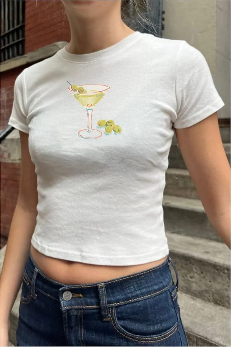 Women Y2K Aesthetic Graphic Baby Tees Short Sleeve Crewneck Fitted Crop Tops Teen Girl Summer Vintage White T Shirt