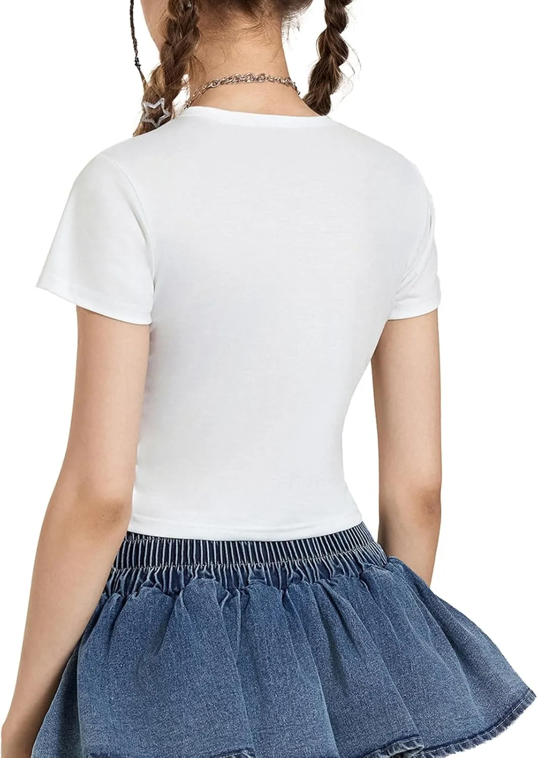 Women Y2K Aesthetic Graphic Baby Tees Short Sleeve Crewneck Fitted Crop Tops Teen Girl Summer Vintage White T Shirt