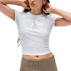 Women Y2k Baby Tees Cute Graphic Short Sleeve Crop Top Vintage Print Crop Shirt Aesthetic Crop Tee Top 00s Streetwear