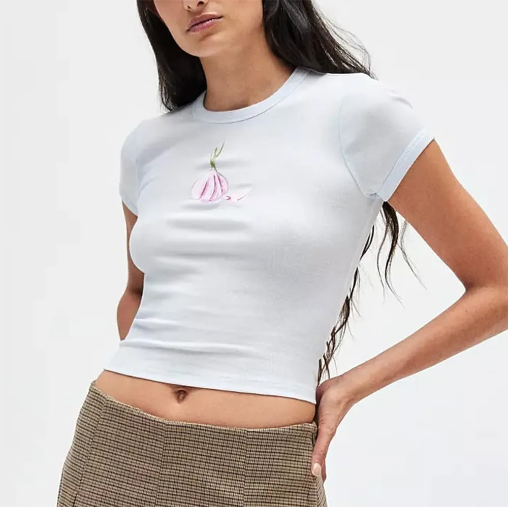 Women Y2k Baby Tees Cute Graphic Short Sleeve Crop Top Vintage Print Crop Shirt Aesthetic Crop Tee Top 00s Streetwear