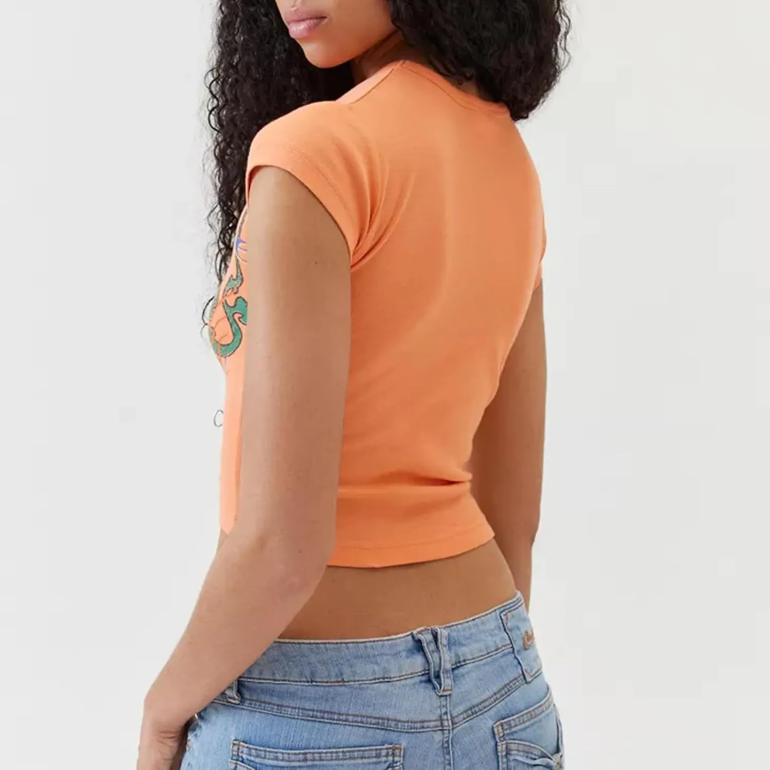 Women Y2k Baby Tees Cute Graphic Short Sleeve Crop Top Vintage Print Crop Shirt Aesthetic Crop Tee Top 00s Streetwear