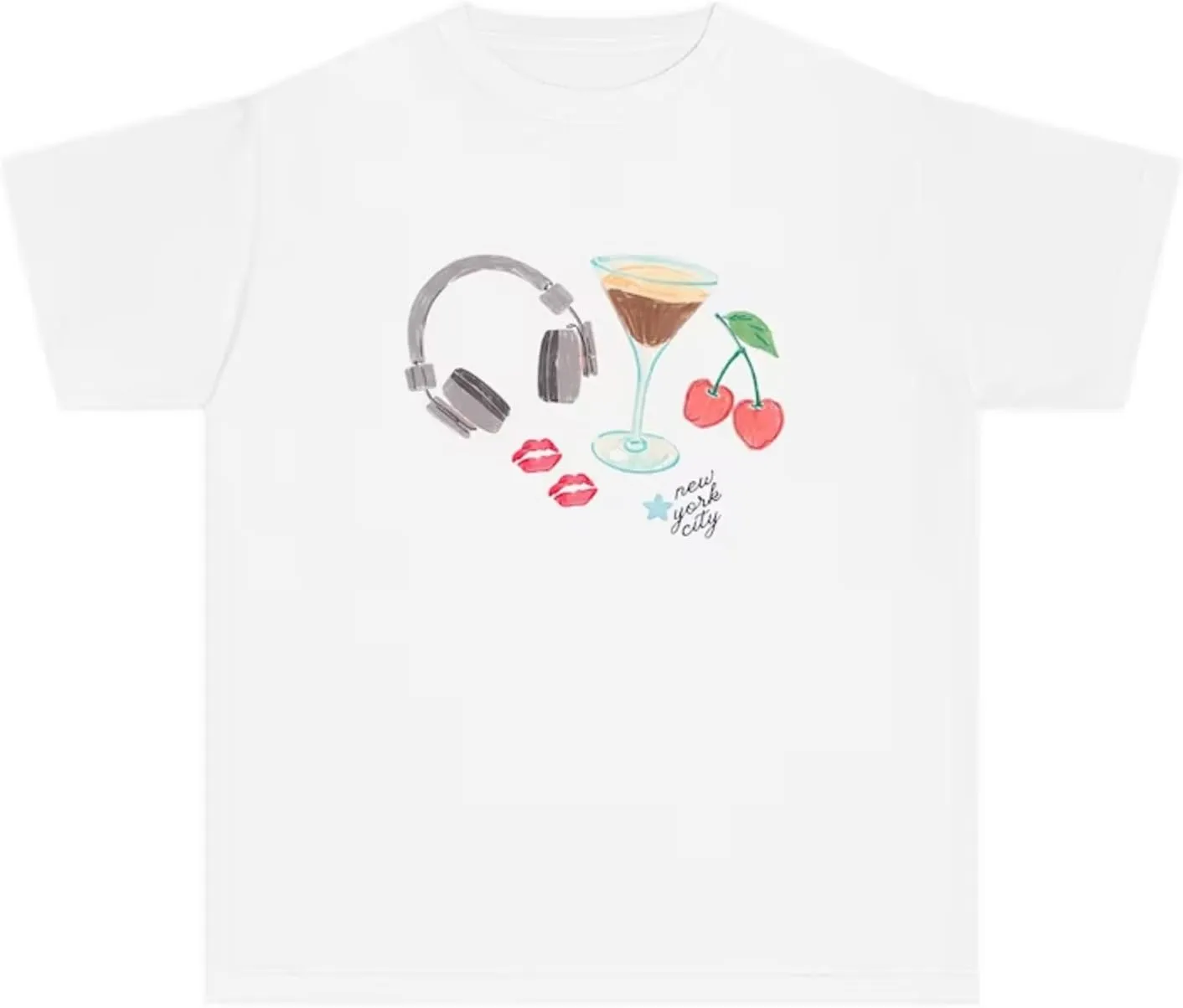 Women Y2k Short Sleeve Baby Tees Cute Graphic Print Slim Fit T Shirts Vintage Aesthetic Crop Top Tees