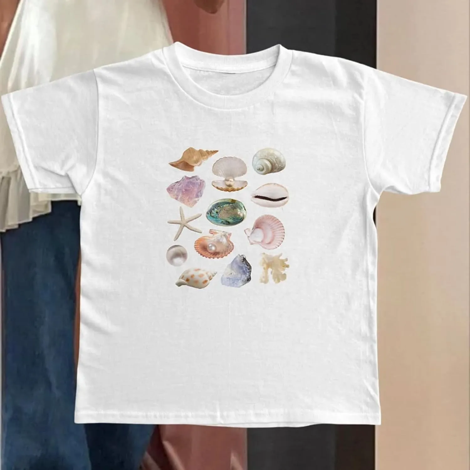 Women Y2k Short Sleeve Baby Tees Cute Graphic Print Slim Fit T Shirts Vintage Aesthetic Crop Top Tees