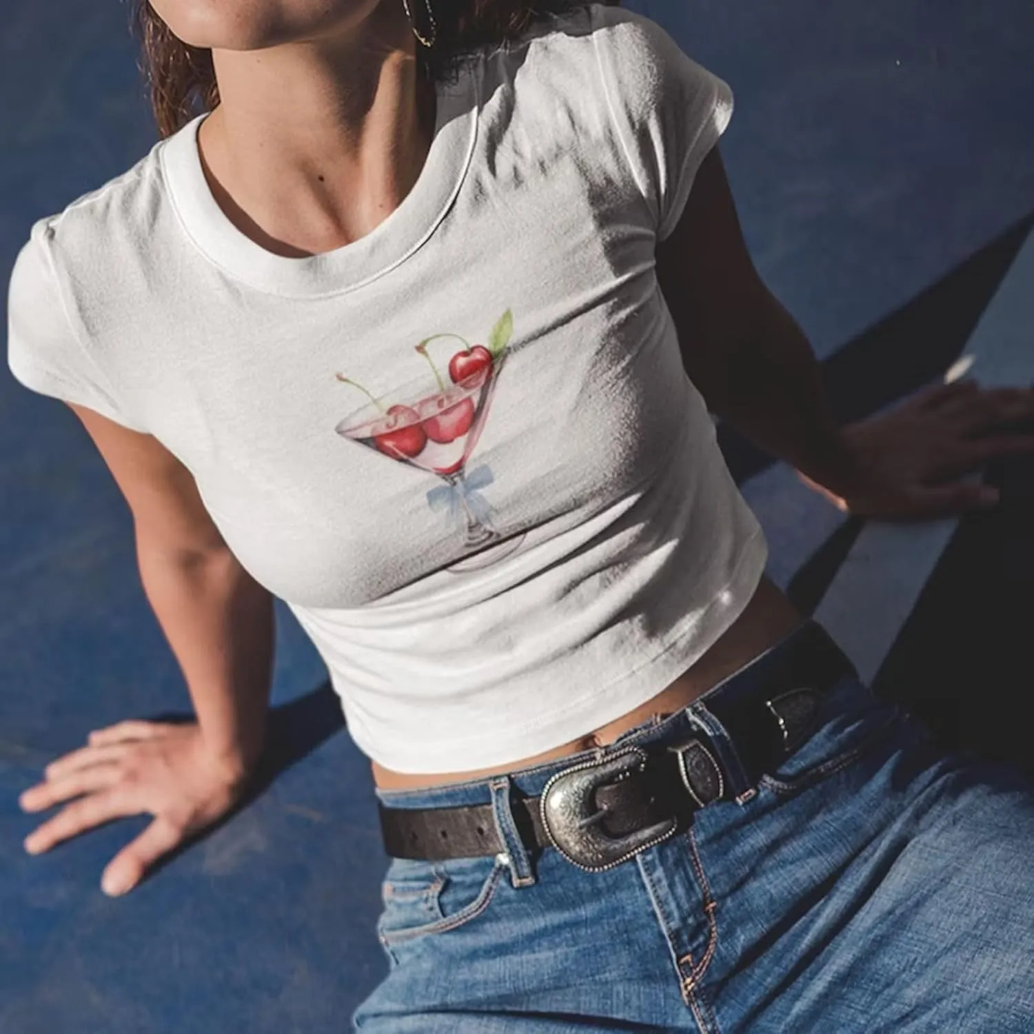 Women Y2k Short Sleeve Baby Tees Cute Graphic Print Slim Fit T Shirts Vintage Aesthetic Crop Top Tees