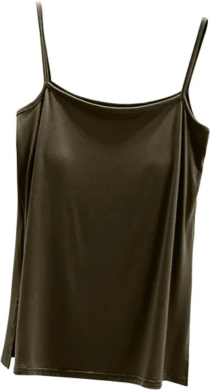 Womens Built-in Bra Padded Camisole Yoga Tanks Tops Wireless Support Short Cami Shirts Loose Fit Casual Blouse