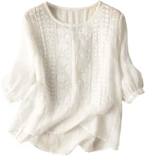Women's Button Down Shirt V Neck Long Sleeve Linen Summer Casual Business Blouses Top Loose Fit Tee Shirts