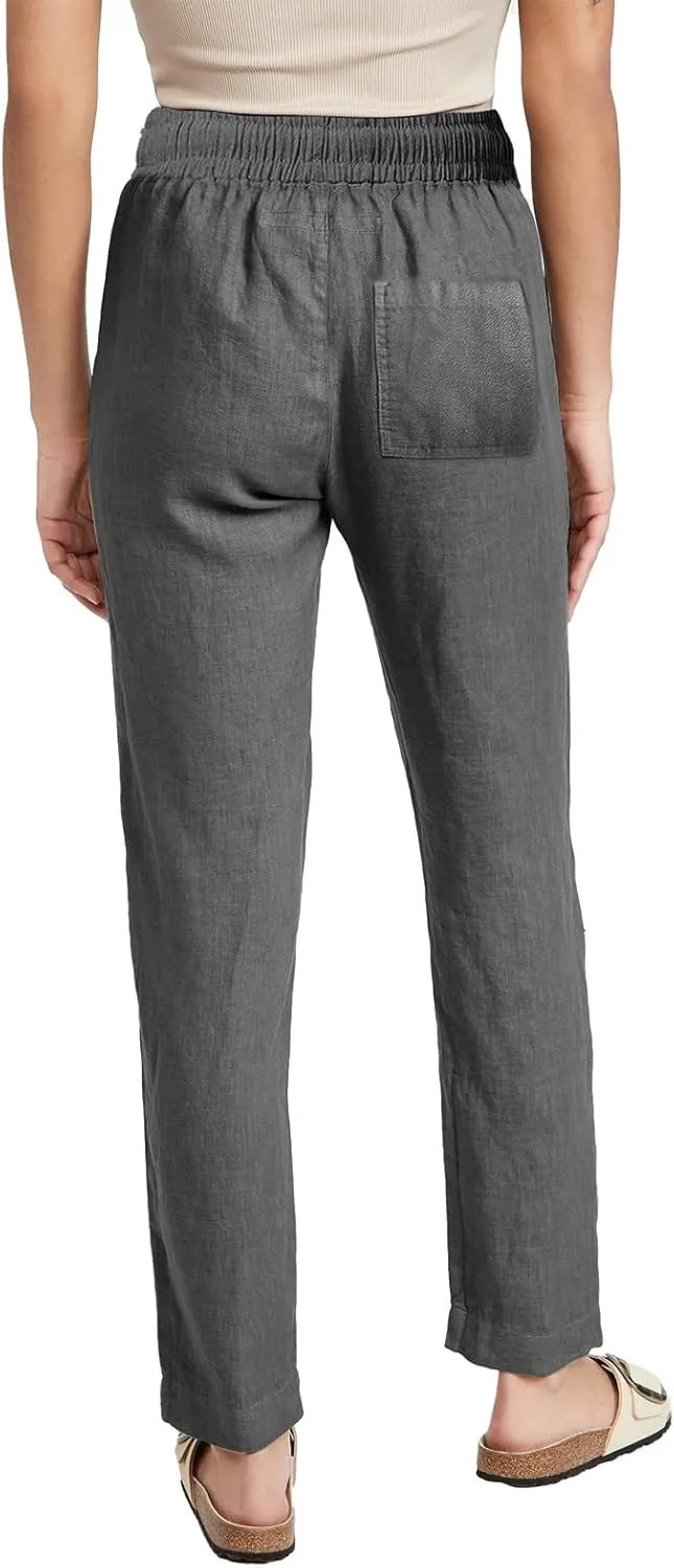 Womens Casual Cotton Linen Pants Drawstring Loose Summer Trousers Straight Leg Comfy Lounge Long Trousers with Pocket