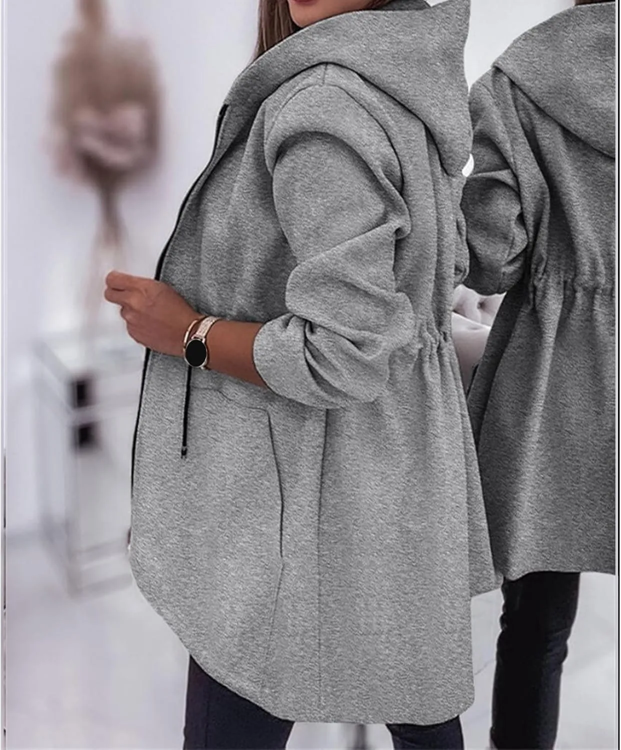 Womens Casual Hooded Jackets Zip Up Long Sleeve Jacket Oversized Open Front Hoodie Lightweight Windbreaker