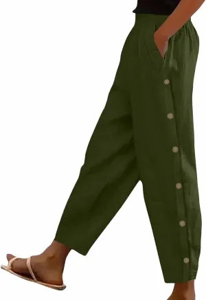 Womens Casual Pants Lightweight High Waist Elastic Straight Leg Lounge Pant Summer Loose Travel Trousers with Pockets