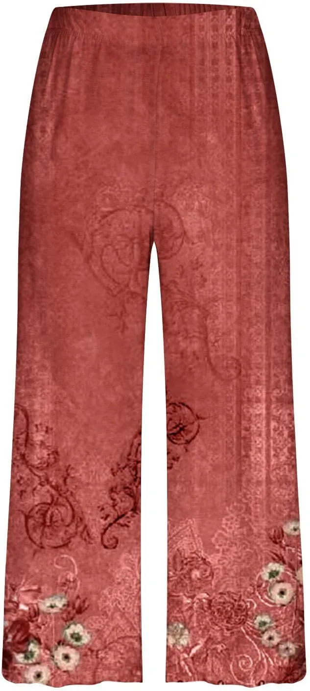 Women's Cotton Pajamas Short Sleeve Tops and Capri Pants 2 Piece Loungewear Plus Size Summer Pajama Sets with Pocket