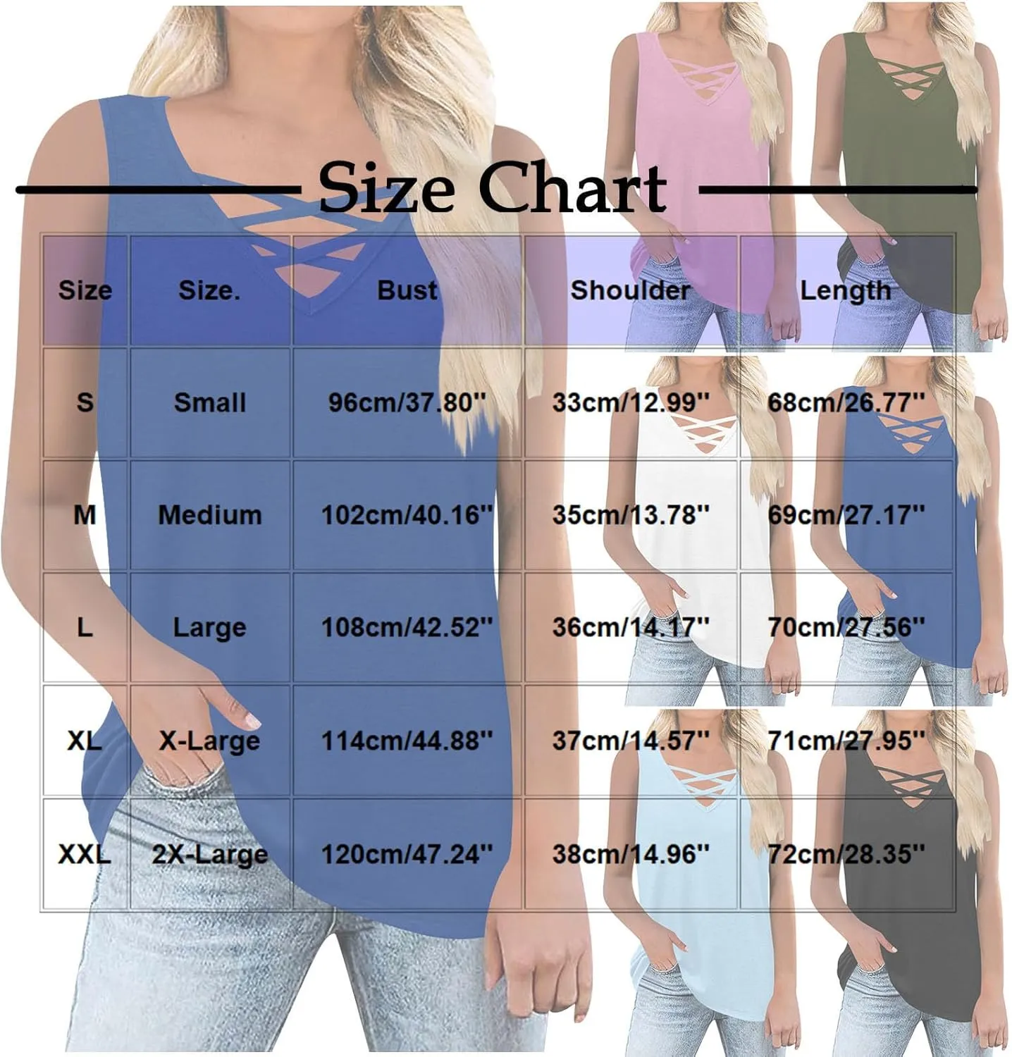 Womens Criss Cross V Neck Tank Tops Summer Sleeveless Tunic Shirts Casual Basic Tee Shirt Loose Fit Blouses