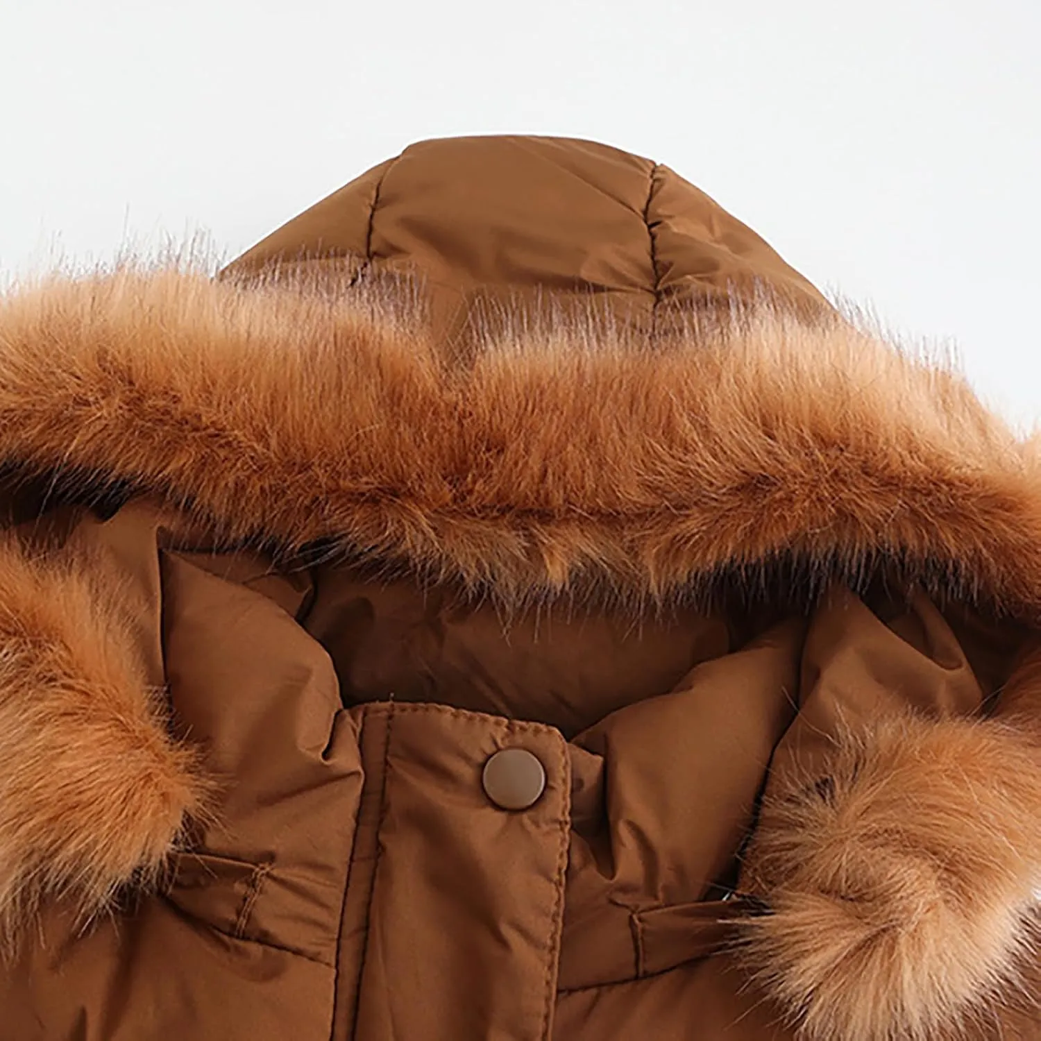 Women's Crop Puffer Jacket Warm Thickened Zip Up Down Jacket Quilted Parkas Faux Fur Removable Hood Outerwear Pockets