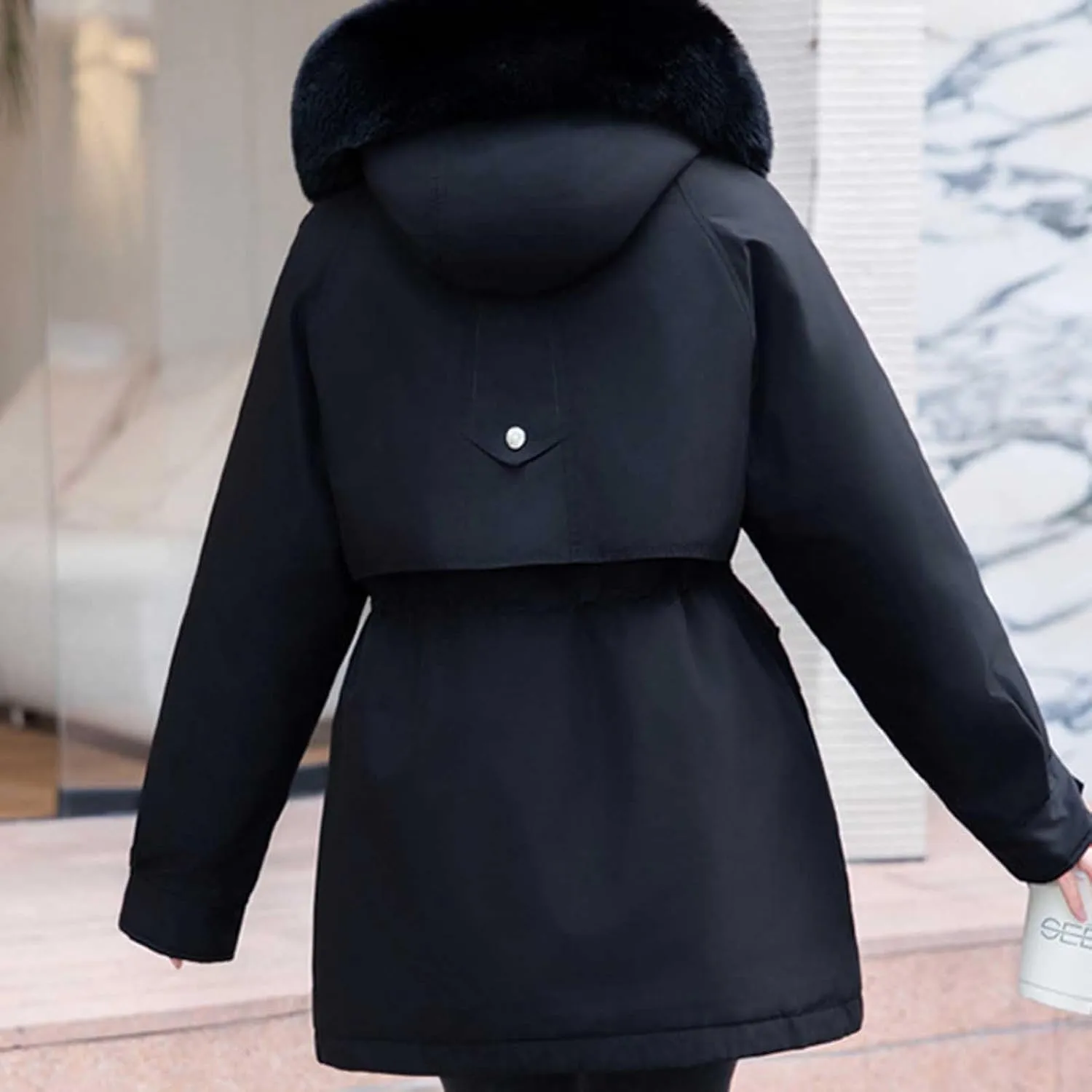 Women's Down Coats Parka Winter Warm Puffer Jackets Faux Fur Hood Jacket Plus Size Thick Outerwear with Pockets