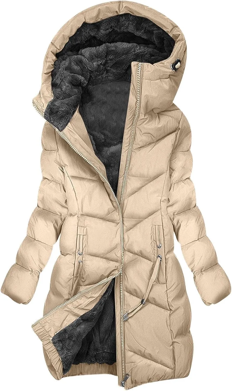 Women's Down Jackets Fleece Lined Thicken Parka Zip Up Winter Coats Daily Fashion Versatile Outerwear with Pockets