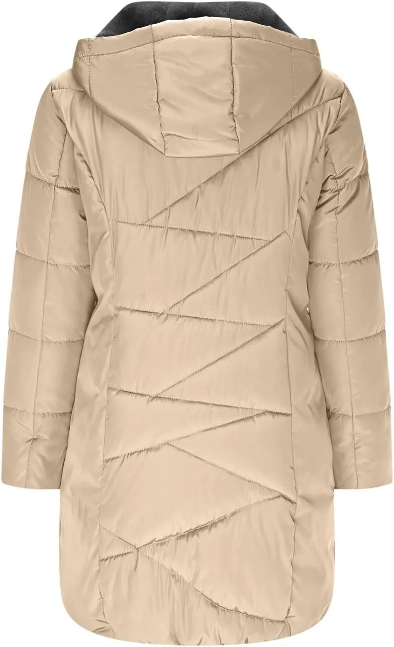 Women's Down Jackets Fleece Lined Thicken Parka Zip Up Winter Coats Daily Fashion Versatile Outerwear with Pockets
