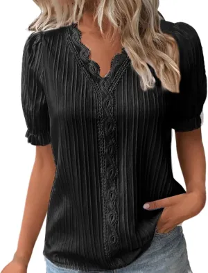 Womens Evening Elegant Tops Classy Party Dressy Casual Oversized Tshirts for Women Puff Sleeve Blouse Hollow Tunic