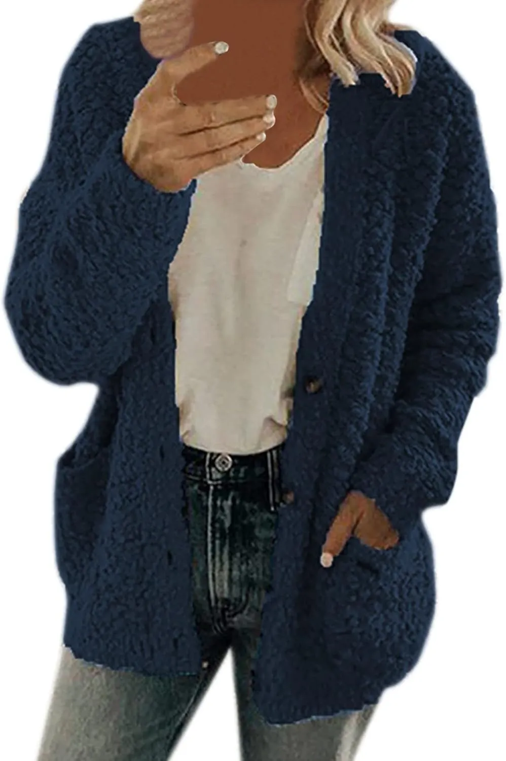 Women's Fashion Winter Coat Sherpa Fleece Shearling Oversized Button Down Cardigan Warm Outerwear Jackets with Pocket