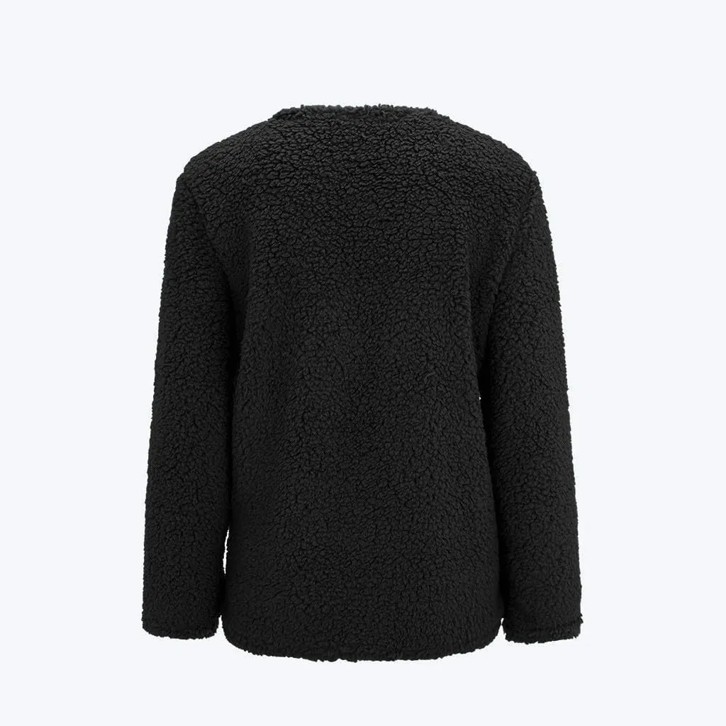 Women's Fashion Winter Coat Sherpa Fleece Shearling Oversized Button Down Cardigan Warm Outerwear Jackets with Pocket