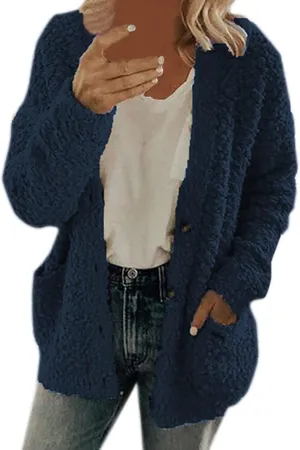 Women's Fashion Winter Coat Sherpa Fleece Shearling Oversized Button Down Cardigan Warm Outerwear Jackets with Pocket
