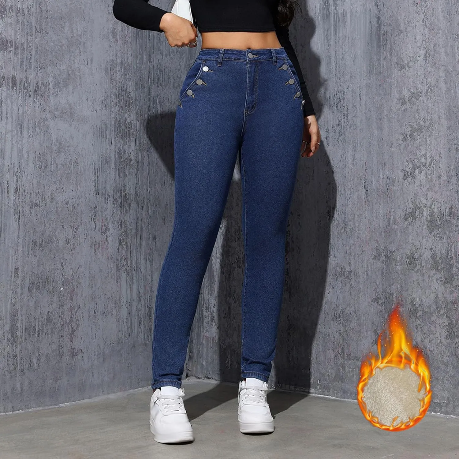 Womens Fleece Lined Jeans High Waisted Thermal Leggings Warm Skinny Denim Pants Stretch Jean Leggings Winter Pants