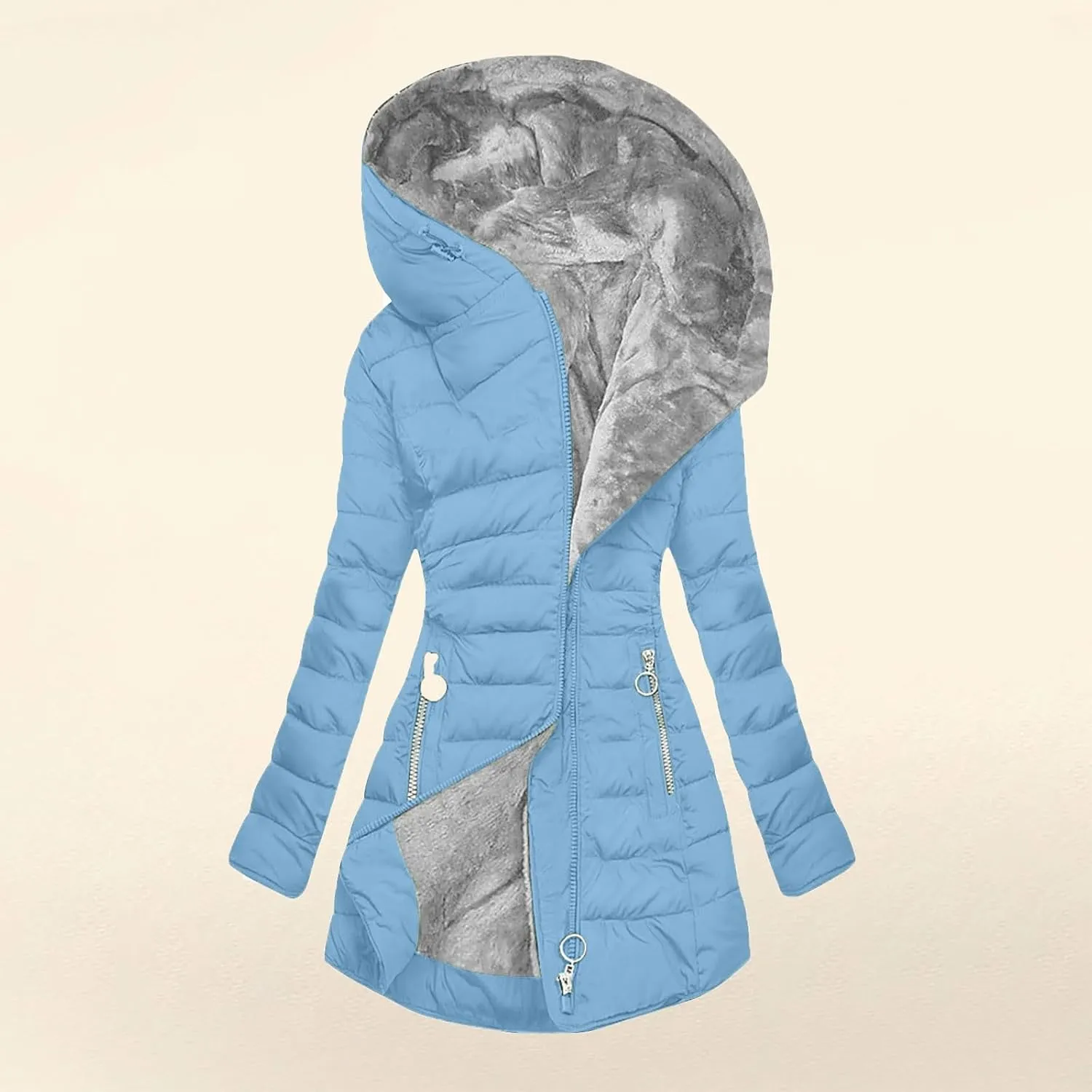Women's Fleece Lined Puffer Coats Winter Sherpa Hooded Down Jackets Plus Size Warm Windproof Quilted Parkas Overcoat