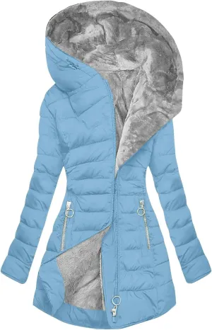 Women's Fleece Lined Puffer Coats Winter Sherpa Hooded Down Jackets Plus Size Warm Windproof Quilted Parkas Overcoat