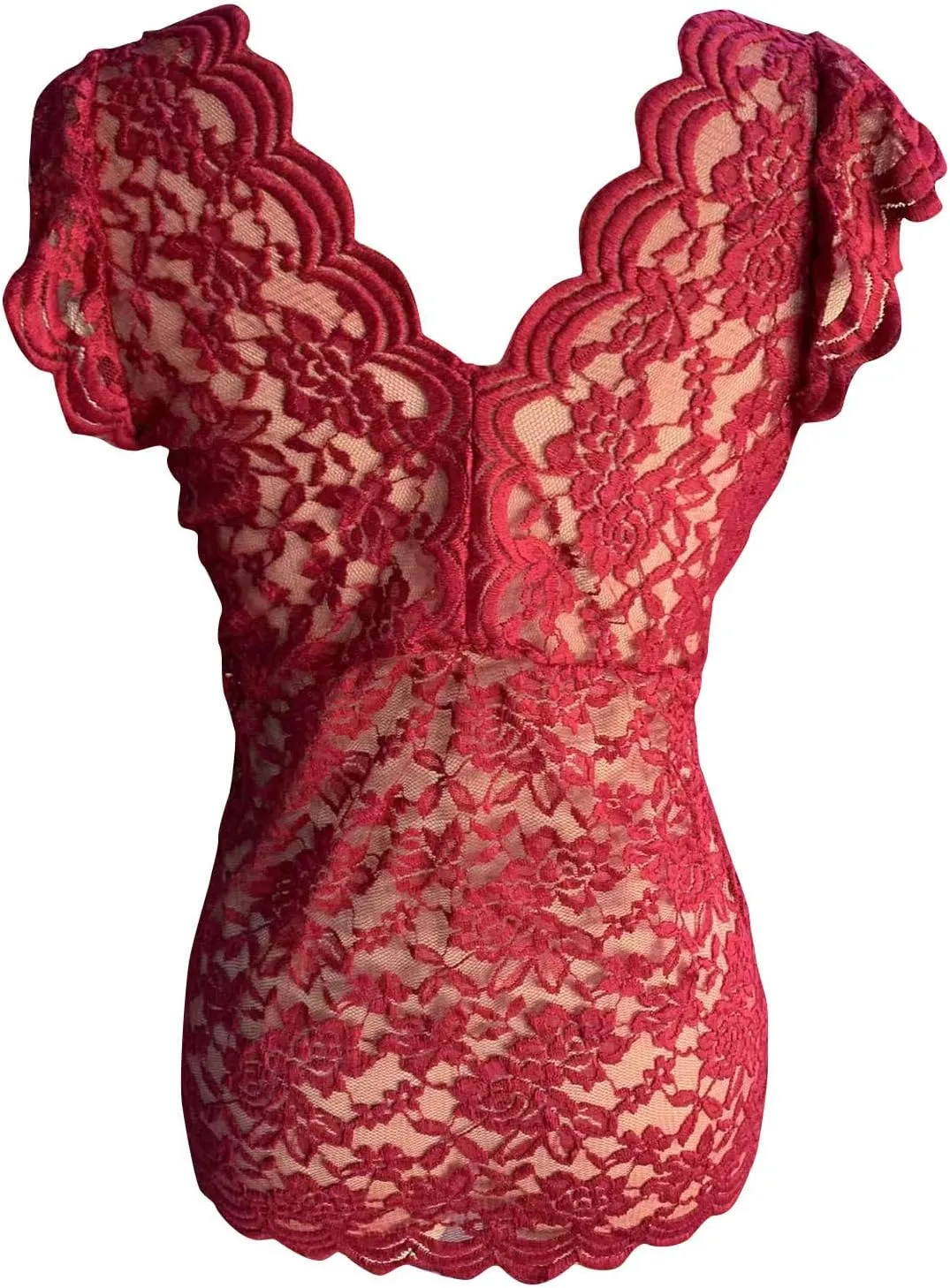 Women's Floral Lace Tank Top Deep V Neck Scalloped Trim Sleeveless Shirts See Through Sexy Mesh Tshirts Plus Size Tops