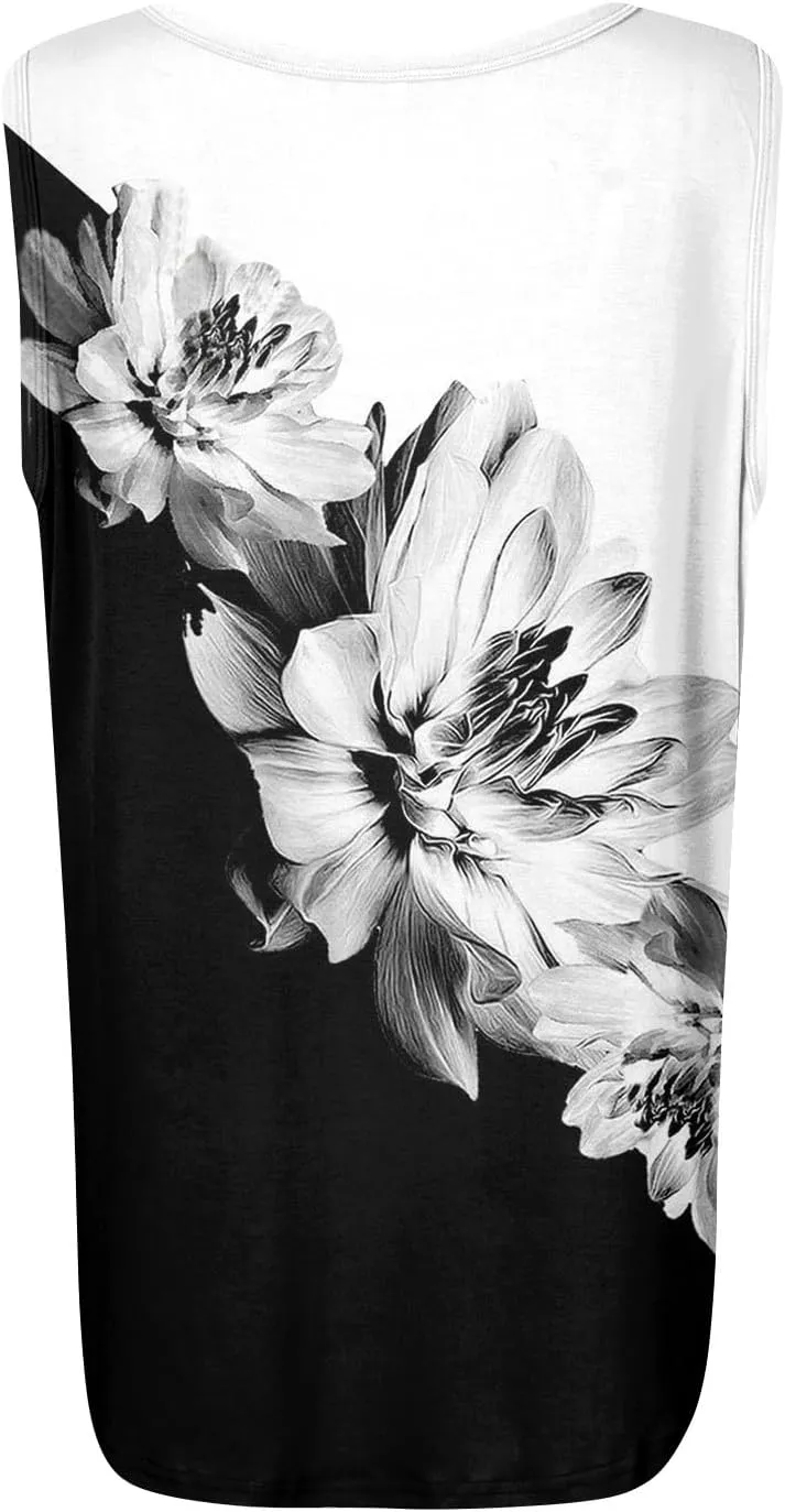 Women's Floral Print Sleeveless Blouse Casual Summer Tank Top with Square Neckline,Lightweight & Breathable