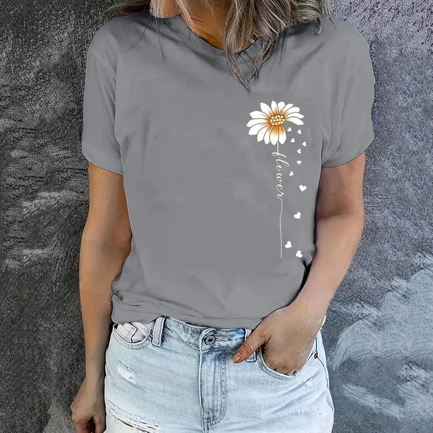 Womens Floral Print T-Shirt Short Sleeve Crew Neck Summer Tops Casual Loose Fit Basic Tee Shirts 2025 Trendy Clothes