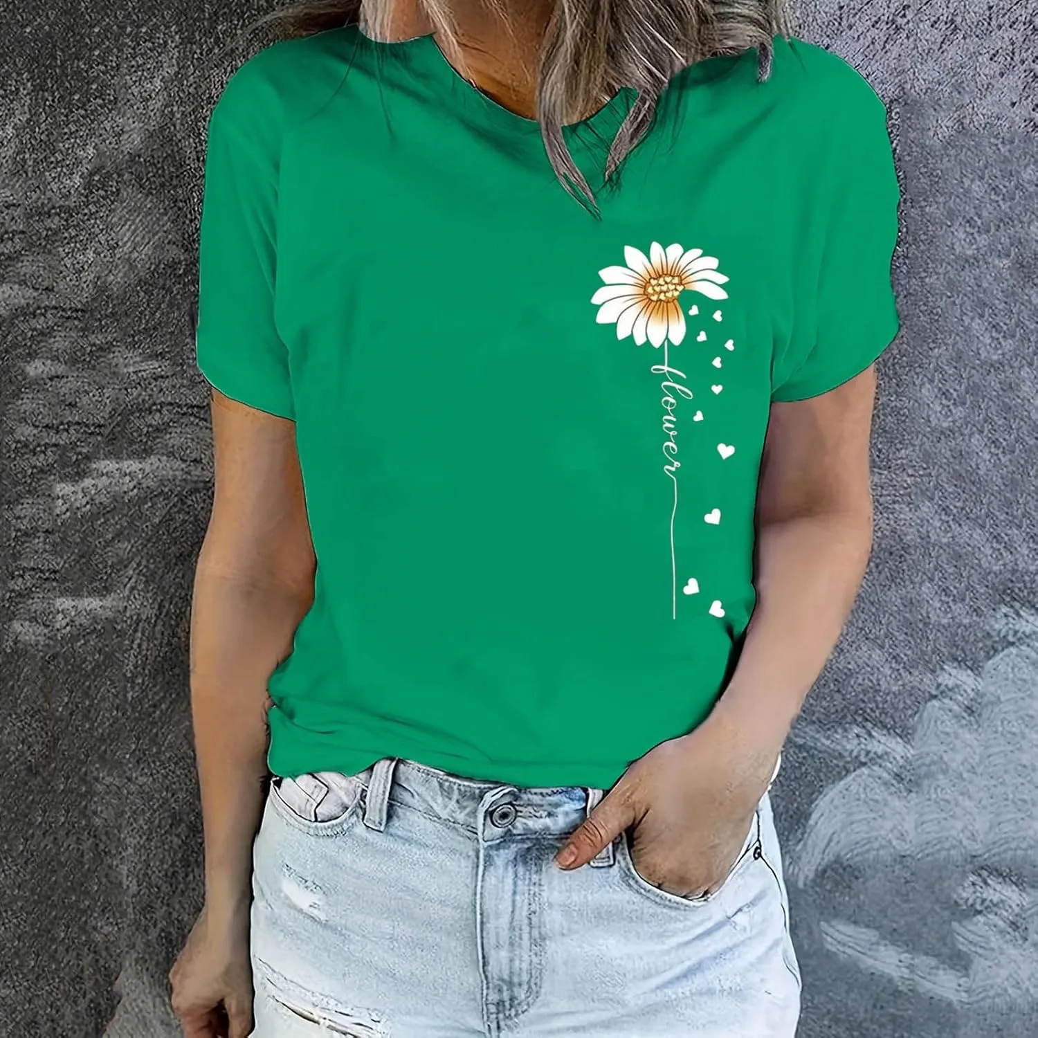 Womens Floral Print T-Shirt Short Sleeve Crew Neck Summer Tops Casual Loose Fit Basic Tee Shirts 2025 Trendy Clothes