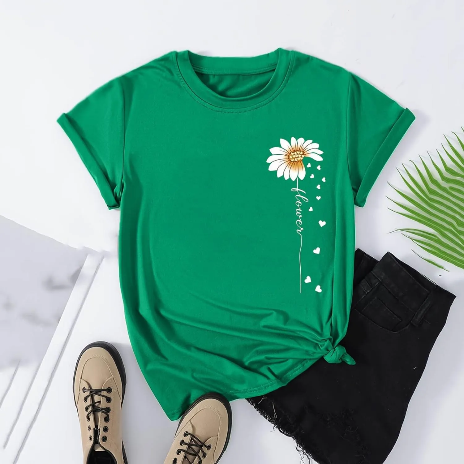 Womens Floral Print T-Shirt Short Sleeve Crew Neck Summer Tops Casual Loose Fit Basic Tee Shirts 2025 Trendy Clothes