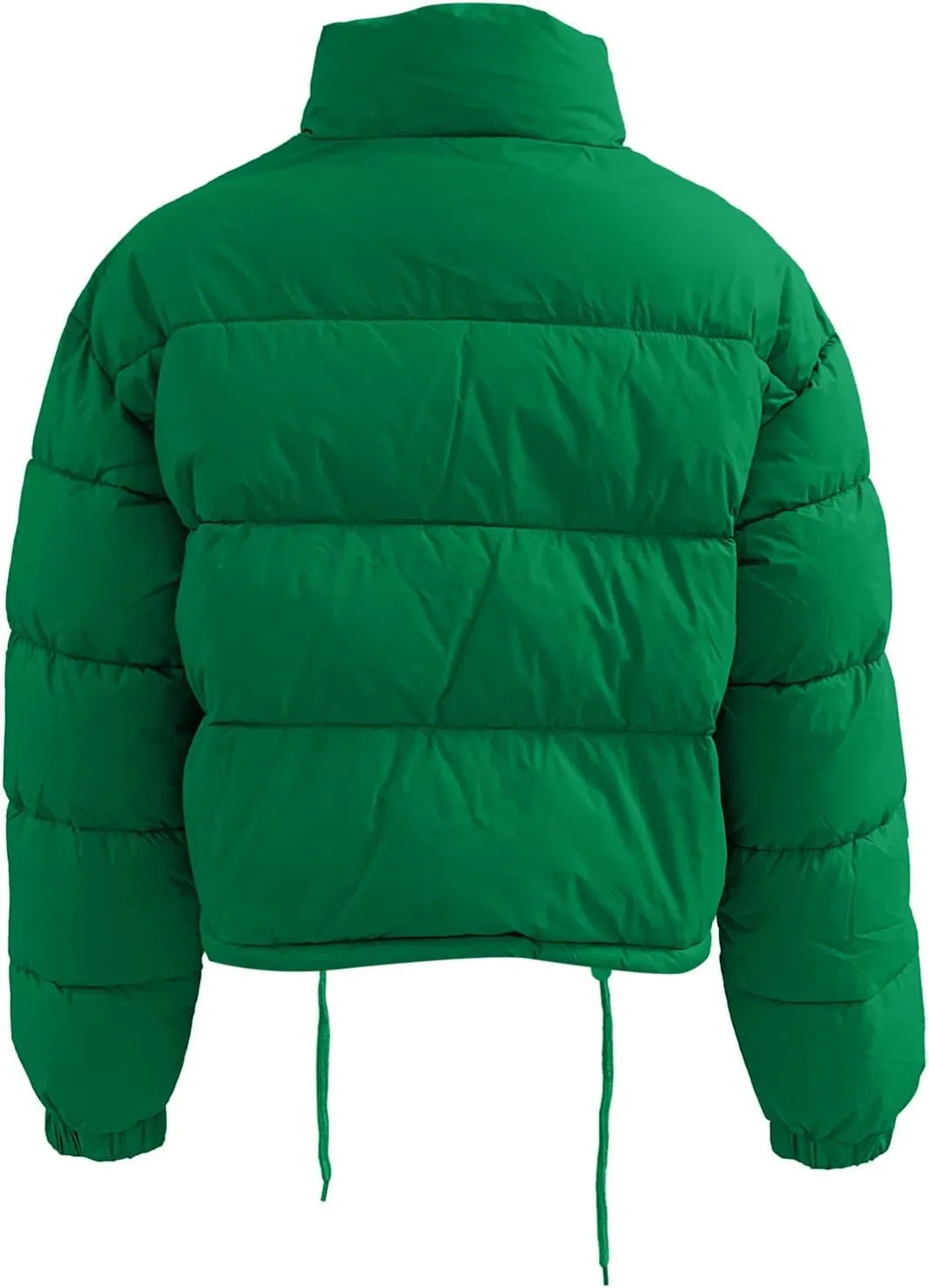 Women's Fluffy Down Jacket Cropped Zip Up Drawstring Short Puffer Coats Stand Collar Comfy Padded Quilted Jackets