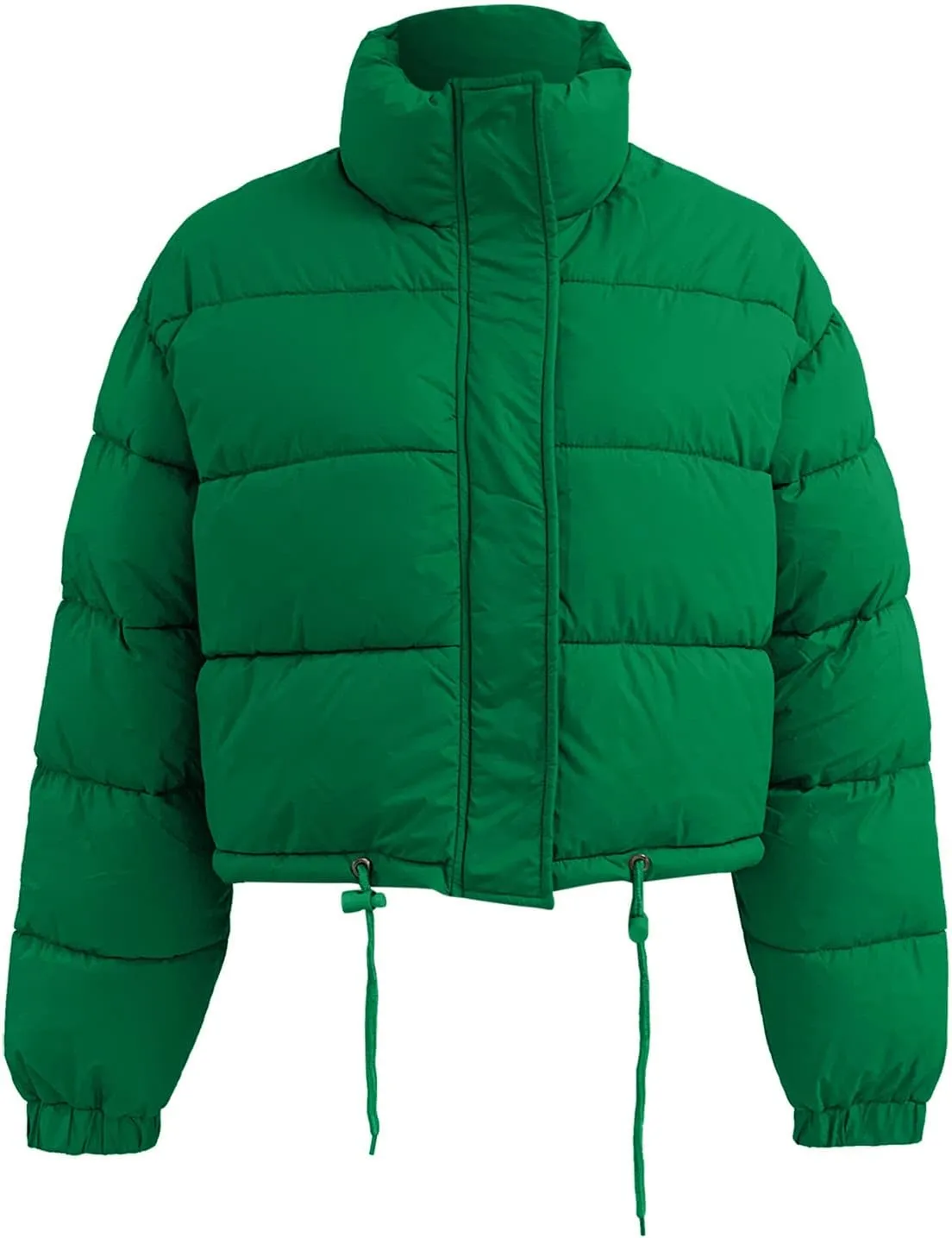 Women's Fluffy Down Jacket Cropped Zip Up Drawstring Short Puffer Coats Stand Collar Comfy Padded Quilted Jackets