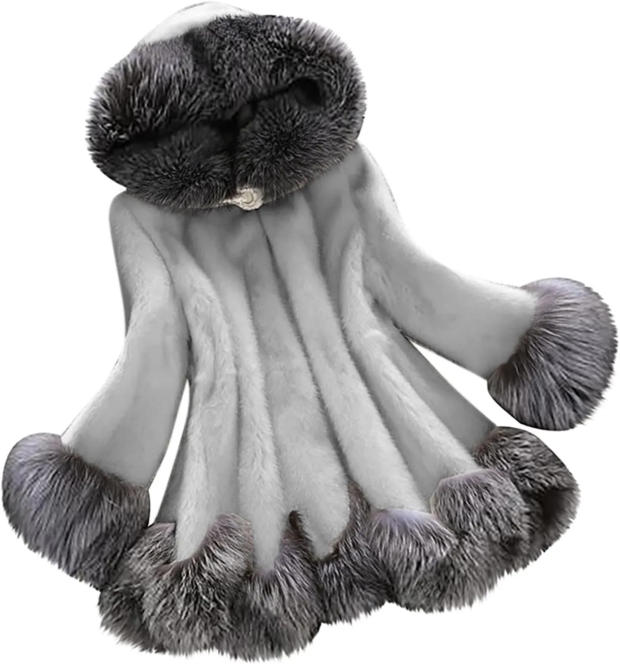 Womens Furry Hooded Jackets Faux Fur Splicing Jacket Warm Winter Coats for Women Plus Size Fluffy Outerwear