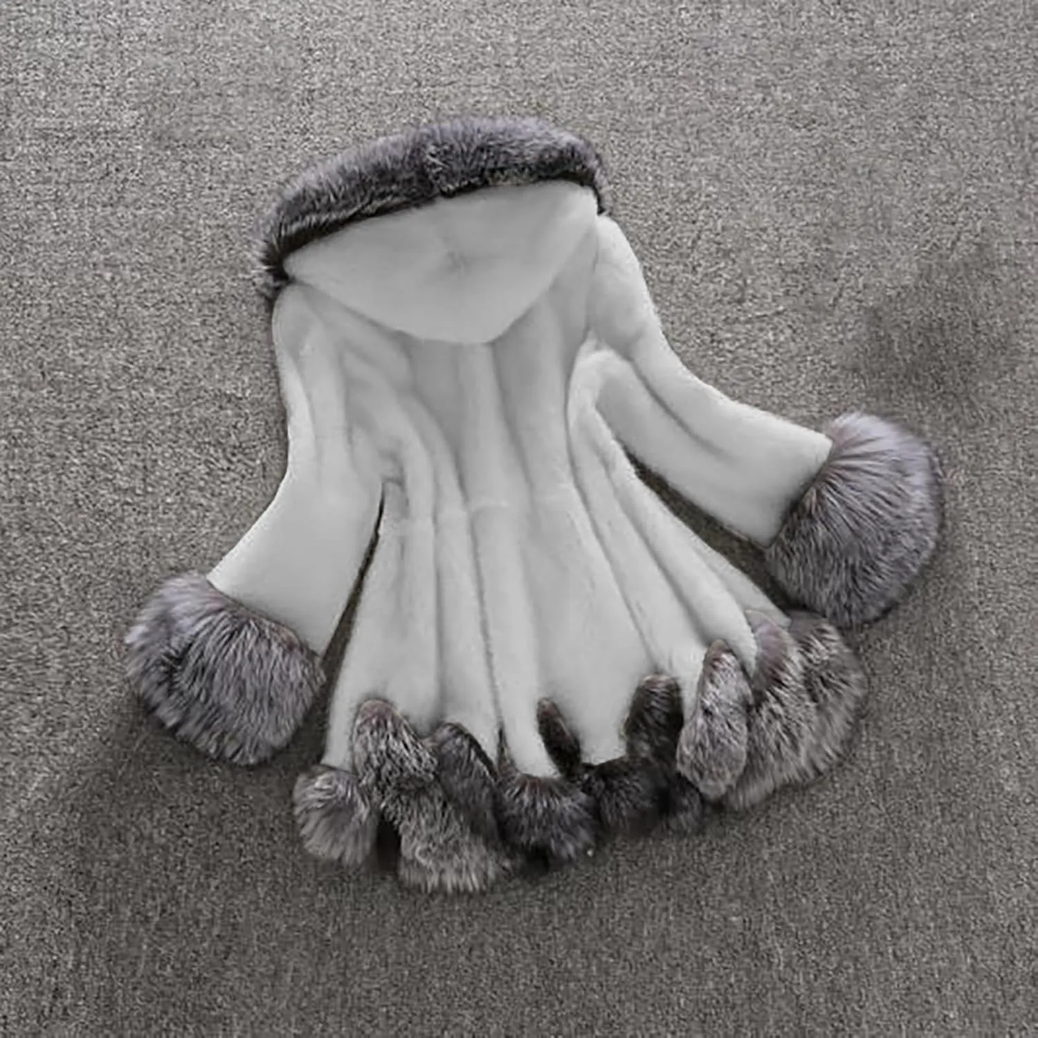Womens Furry Hooded Jackets Faux Fur Splicing Jacket Warm Winter Coats for Women Plus Size Fluffy Outerwear