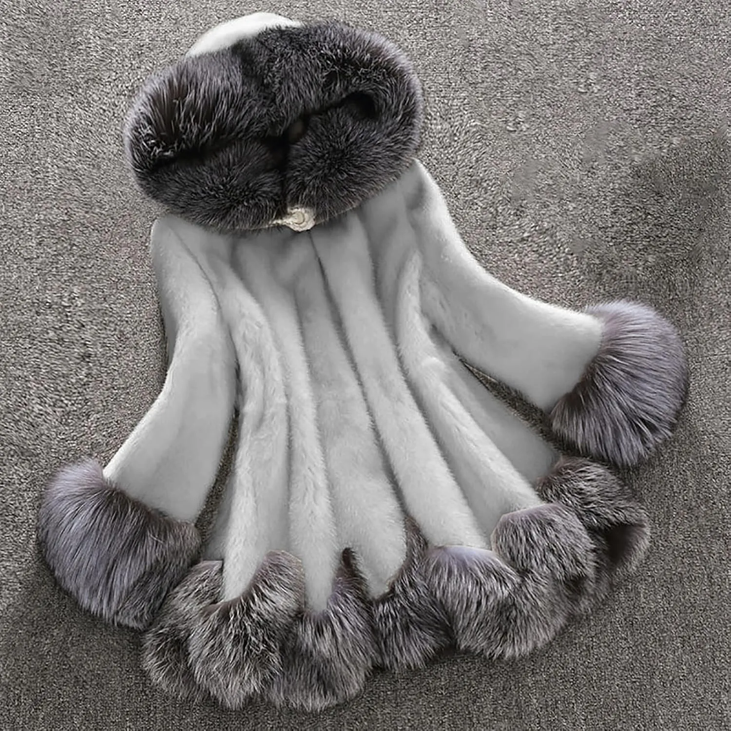Womens Furry Hooded Jackets Faux Fur Splicing Jacket Warm Winter Coats for Women Plus Size Fluffy Outerwear