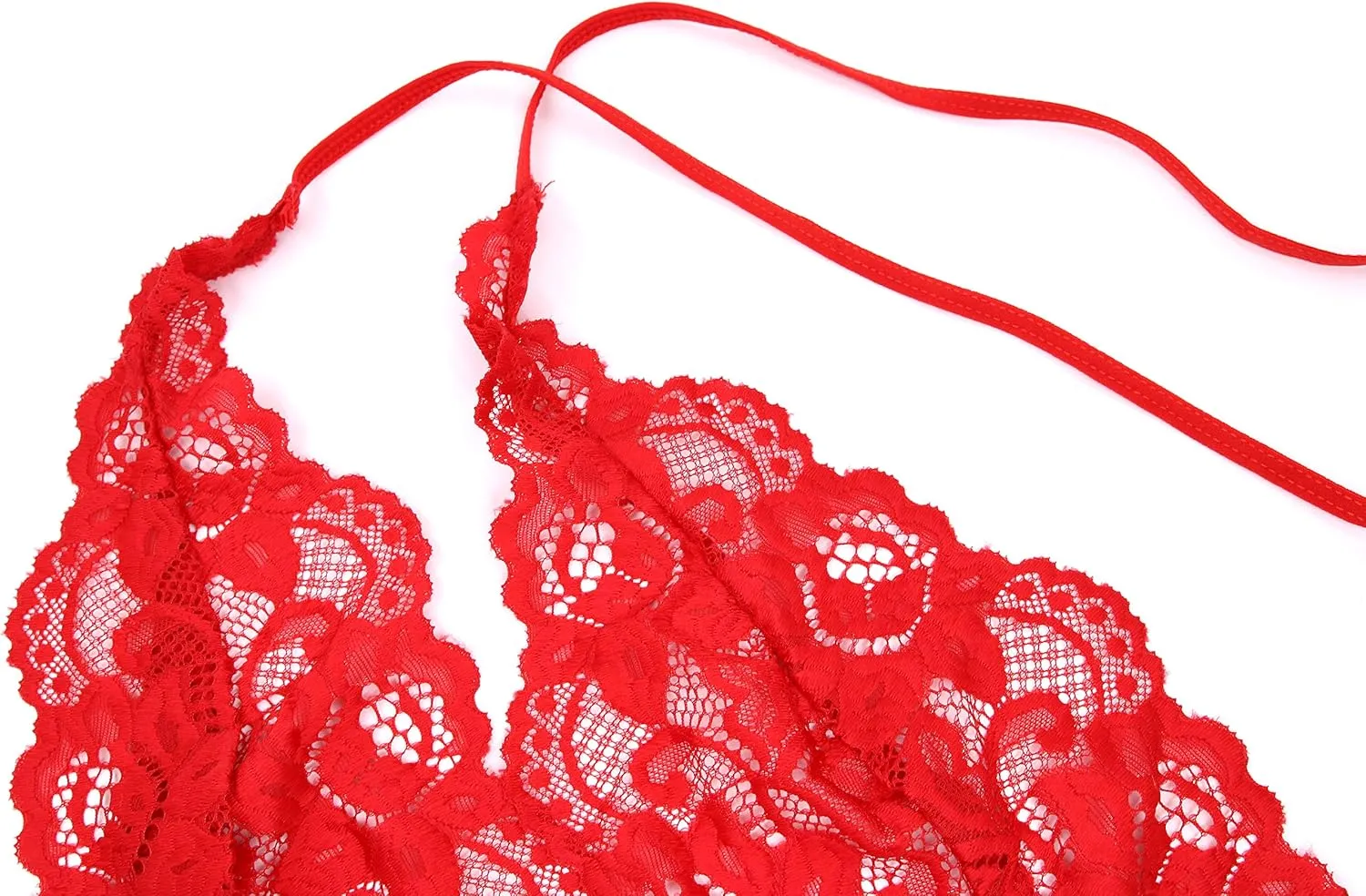 Womens Halter Lingerie Lace Teddy Bodysuit Nightwear Deep V Lace Babydoll Underwear Plus Size