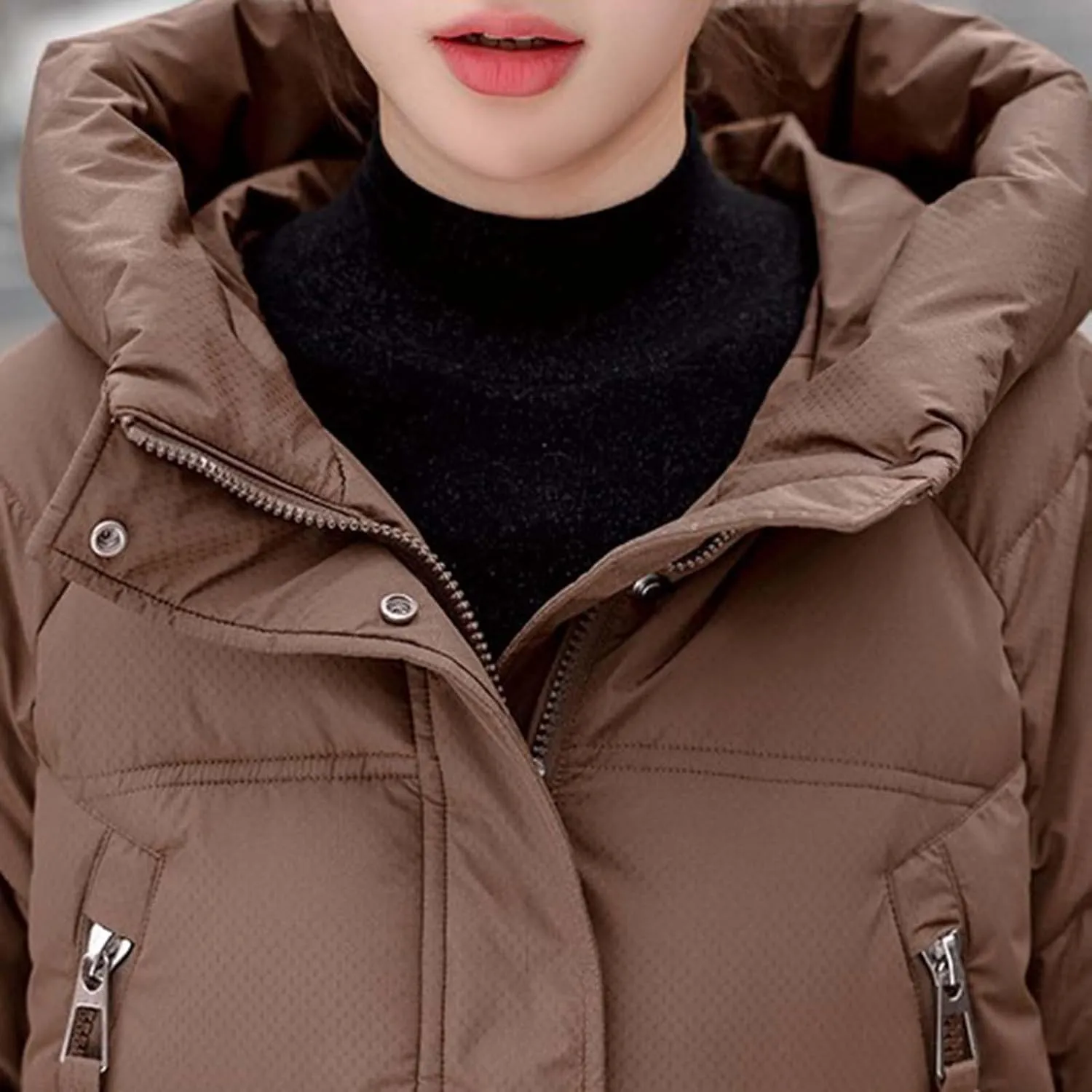 Women's Hooded Puffer Jackets Winter Oversized Stand Collar Down Coats Thick Warm Parka Puffy Jacket with Pockets