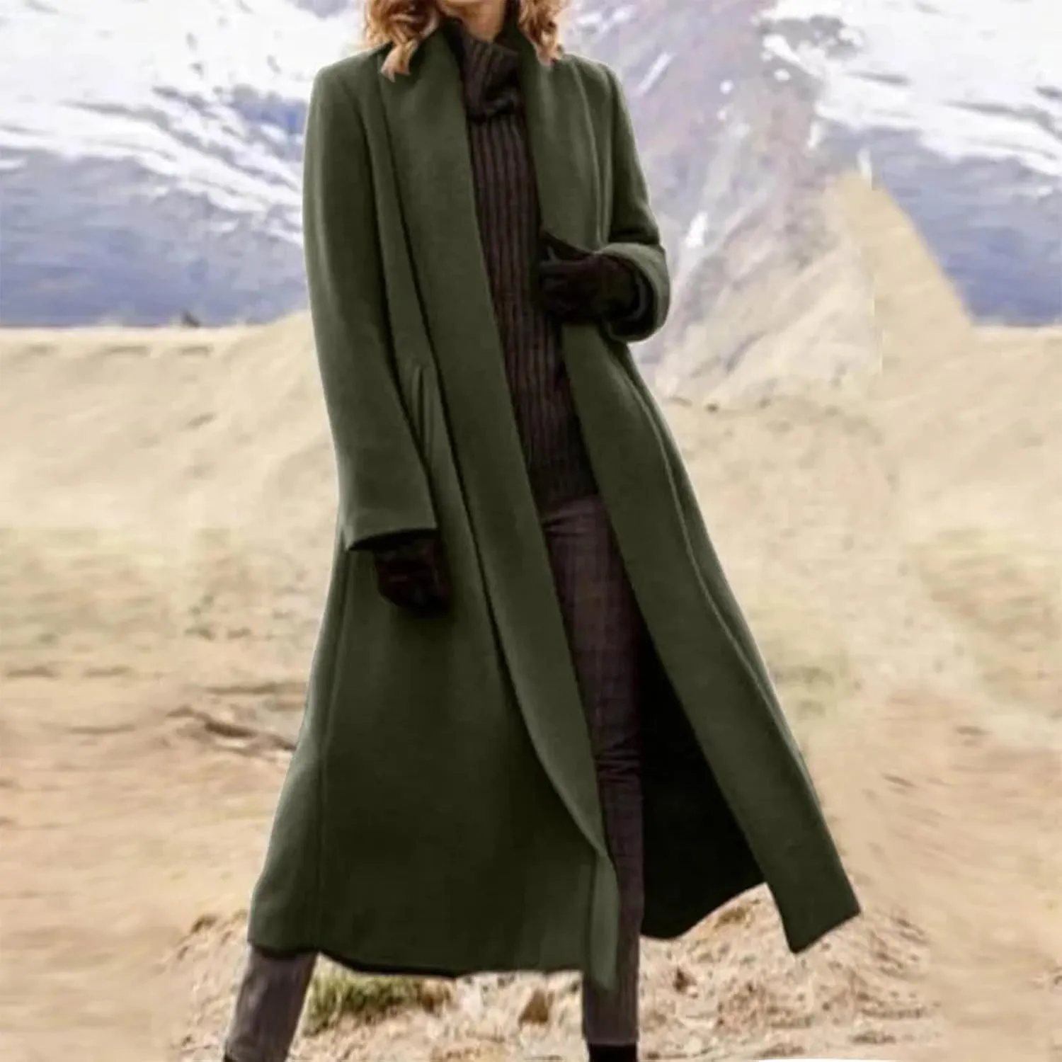 Women's Lapel Collar Coats Mid Long Pea Coats Warm Thicken Trench Jacket Elegant Simple Oversized Winter Coats