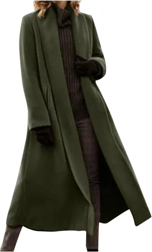 Women's Lapel Collar Coats Mid Long Pea Coats Warm Thicken Trench Jacket Elegant Simple Oversized Winter Coats